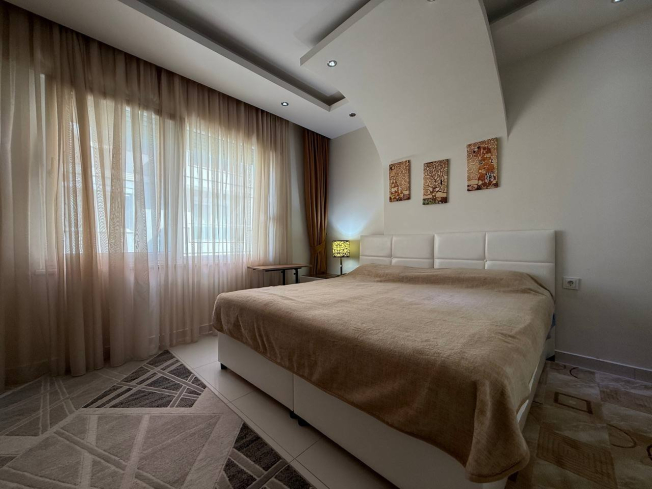 1+1 Apartment in Kestel Residence — 200 m to the Sea, Fully Furnished with Sea View