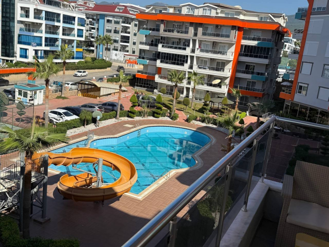 1+1 Apartment in Kestel Residence — 200 m to the Sea, Fully Furnished with Sea View