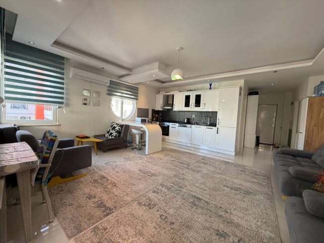 1+1 Apartment in Kestel Residence — 200 m to the Sea, Fully Furnished with Sea View