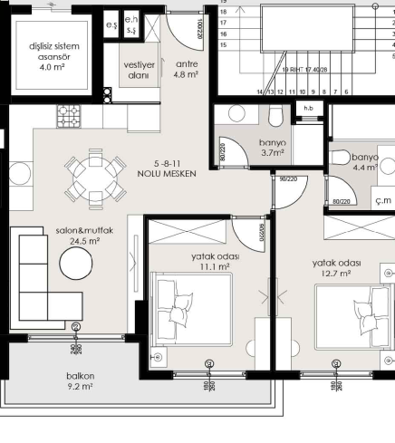 2+1 Apartments, 89 m² in Boutique Residence – 450 m from the Sea, Bosch Appliances, Residence Permit Eligible