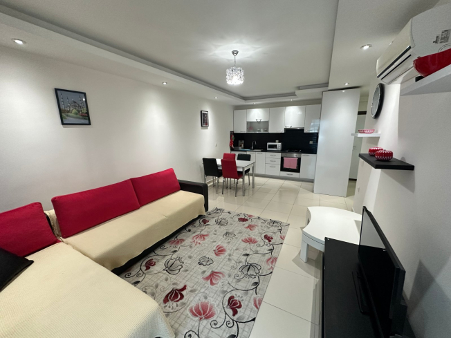 Fully furnished 1+1 apartment in Kestel, 300 m from the sea with resort-style facilities