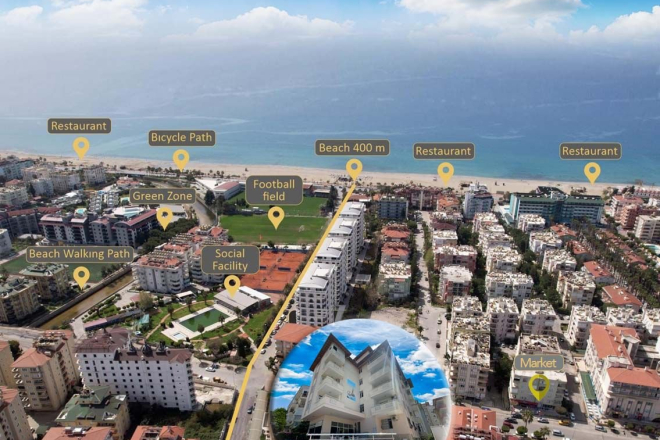 Apartment 1 bedroom for sale in Alanya center — 60 m², furnished